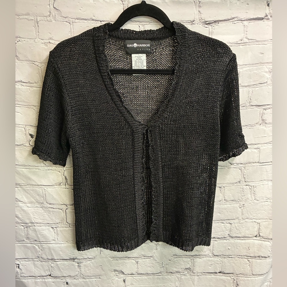 5/$20 Sag Harbor Petite Whimsy Goth Open Knit Cardigan Black‎ Cottagecore Sz S